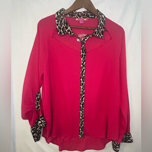 Sugar Hot Pink Blouse with Animal Print Accents